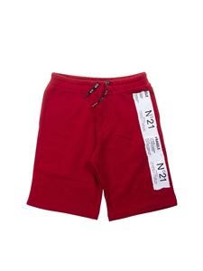 N°21 Kids - Logo printed fleece bermuda shorts in red